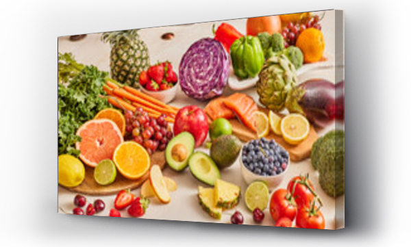 Wizualizacja Obrazu : #619614540 Assorted fresh fruit and vegetables in kitchen counter