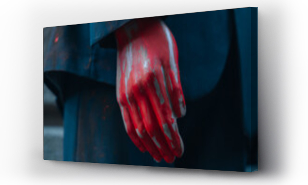 Wizualizacja Obrazu : #620496219 A bloody hand on a mannequin of a man in a suit. Halloween.