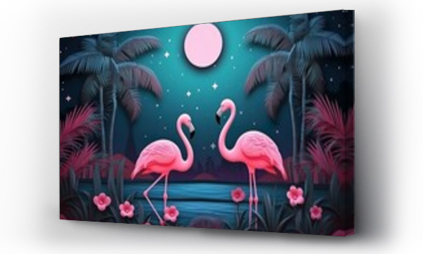 Wizualizacja Obrazu : #620710682 moon and flamingo background design with tropical