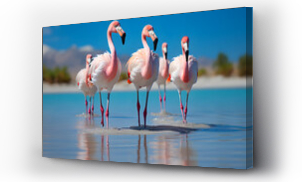 Wizualizacja Obrazu : #622487635 Flamingo walking, pink background Generative AI