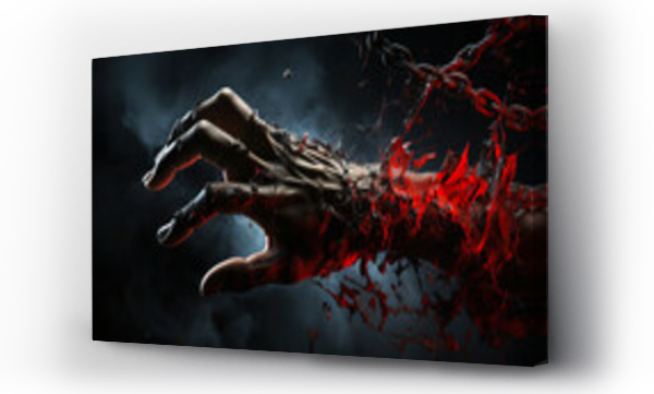 Wizualizacja Obrazu : #625040862 illustration of a bloody hand with blood splattered all over it breaking chains. International day for the Abolition of Slavery concept banner