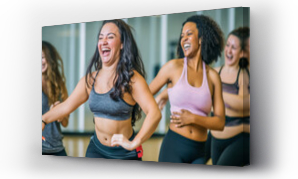 Wizualizacja Obrazu : #625560706 Middle-aged women enjoying a joyful dance class, candidly expressing their active lifestyle through Zumba with friends, generative ai