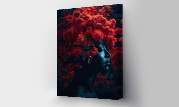 Wizualizacja Obrazu : #625974984 schwarzer Kopf Seitenprofil mit roten Blumen, black head side profile with red flowers