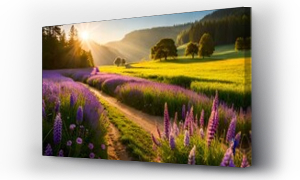 Wizualizacja Obrazu : #626384933 Colorful flower meadow with sunbeams and bokeh lights in summer - nature background banner with copy space - summer greeting card wildflowers spring concept