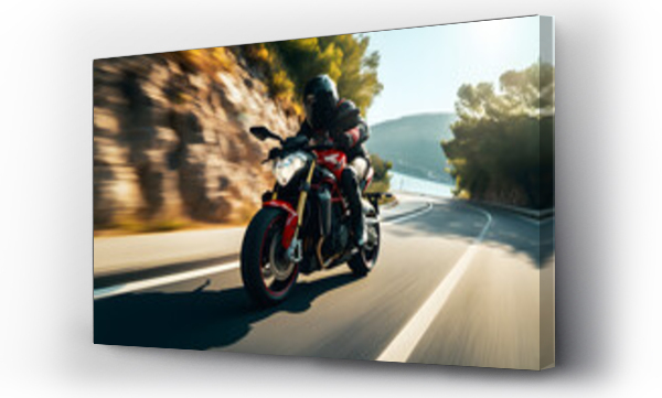 Wizualizacja Obrazu : #627567973 A motorcycle rider speeding on a mountain road