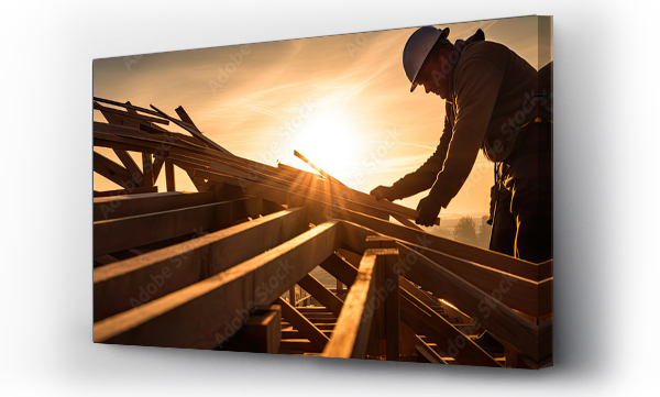 Wizualizacja Obrazu : #630349669 Roof worker or carpenter building a wood structure house construction.