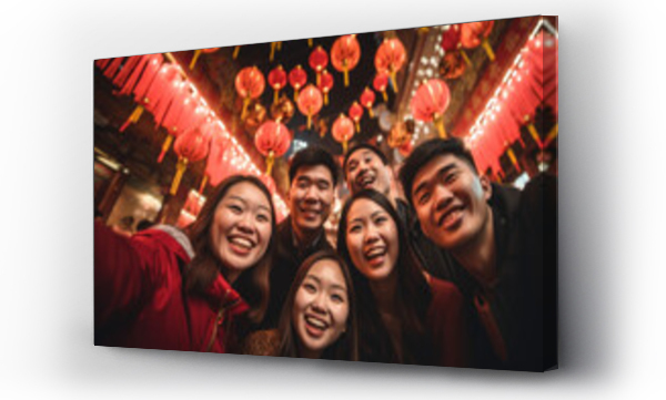 Wizualizacja Obrazu : #630917980 Vibrant Chinese New Year Festivities Shared by Energetic and Happy Friends. China Festive Celebration