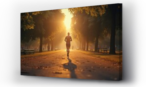 Wizualizacja Obrazu : #631323129 beautiful park with a running man in the morning sunrise.