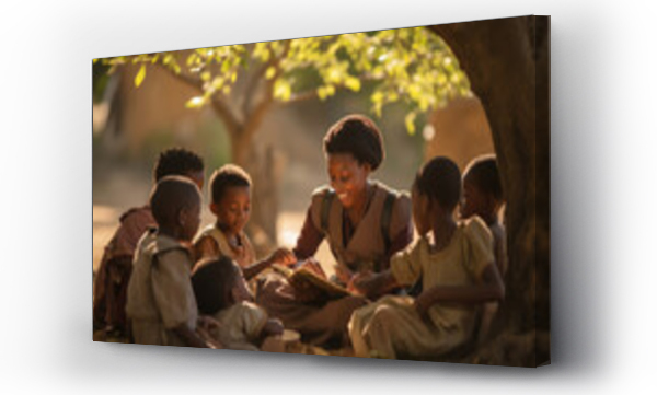 Wizualizacja Obrazu : #633398500 A group of African children are in school. An open-air lesson near a tree.