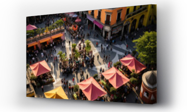 Wizualizacja Obrazu : #633877136 Spectacular Aerial View of Vibrant Plaza with Colorful Canopies and Bustling Crowds
