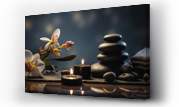 Wizualizacja Obrazu : #635735298 Moody picture of a zen inspired spa scene with candles on a dark background