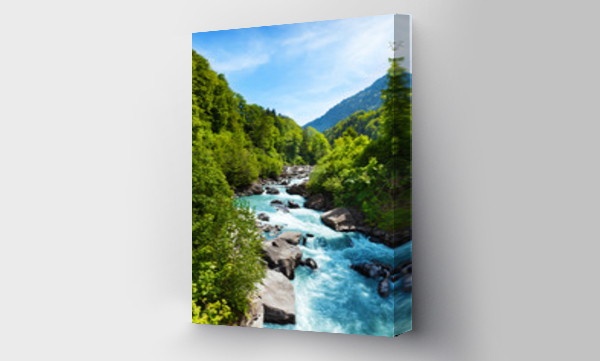 Wizualizacja Obrazu : #63640355 Vivid Swiss landscape with  pure river stream