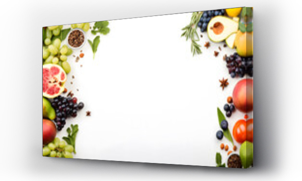 Wizualizacja Obrazu : #637515228 food, fruits and vegetables on white board with copy space background