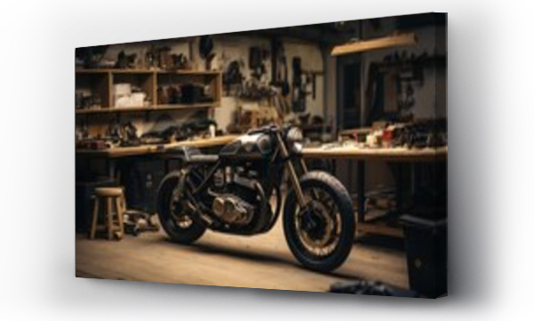 Wizualizacja Obrazu : #639170732 Customize an Old School Cafe Racer motorcycle in a home workshop.