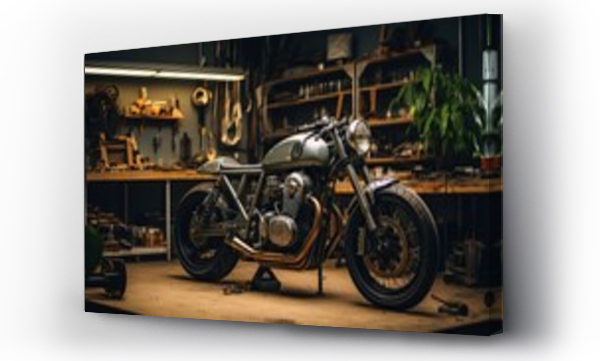 Wizualizacja Obrazu : #639170808 Customize an Old School Cafe Racer motorcycle in a home workshop.