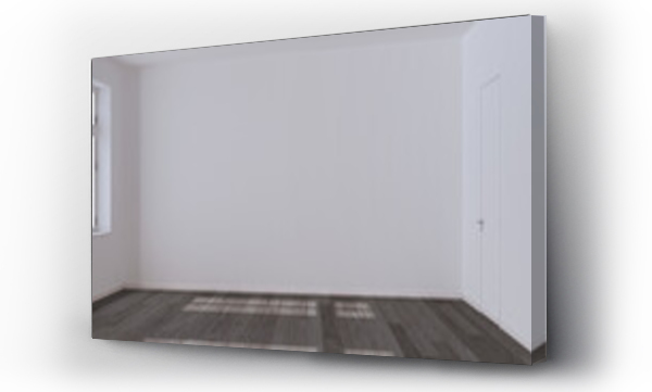 Wizualizacja Obrazu : #640305504 Empty room interior design, open space with dark parquet floor, window and white walls, modern architecture concept idea