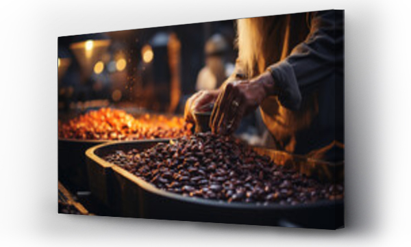 Wizualizacja Obrazu : #640658391 Worker with a roasted coffee beans.