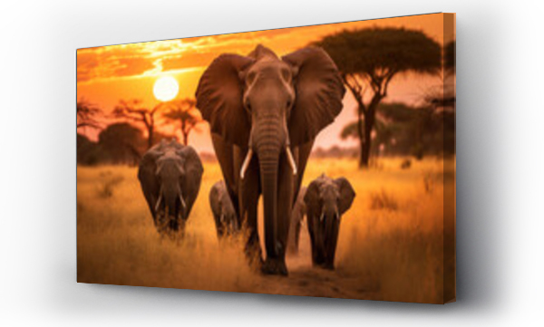 Wizualizacja Obrazu : #641374563 Herd of elephants in the savanna at sunset