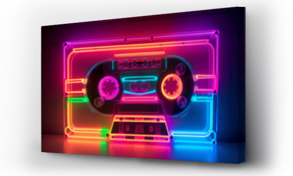 Wizualizacja Obrazu : #641954242 Neon cassette. Nostalgia of the 90s. Audio cassette for listening to music.