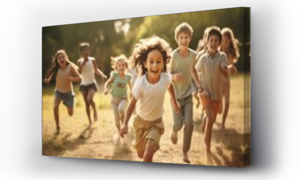 Wizualizacja Obrazu : #642401631 cheerful children chasing each other while having fun playing