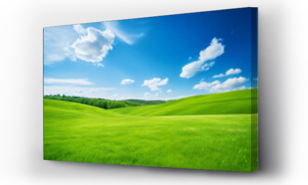 Wizualizacja Obrazu : #642821152 Sky and grass background, fresh green fields under the blue sky in spring