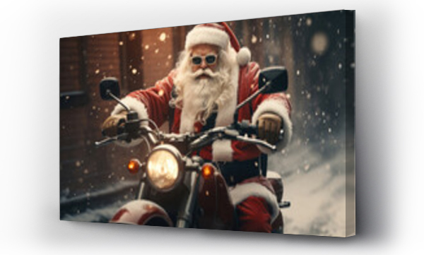 Wizualizacja Obrazu : #643119750 Santa claus on a motorcycle in a hurry to distribute gifts for christmas