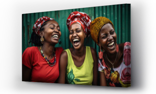 Wizualizacja Obrazu : #643706207 Happy African women in traditional dresses and headscarves. Black women have positive emotions