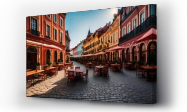 Wizualizacja Obrazu : #645033472 A historic city square into an image of colorful buildings and lively cafes