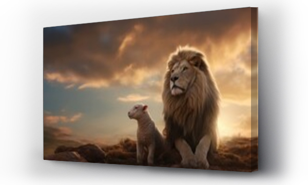 Wizualizacja Obrazu : #645038777 paradise concept of a lion and a lamb. Symbol of Christ. Lion of Judah