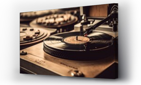 Wizualizacja Obrazu : #645140511 nostalgic image of vinyl records stacked on a turntable Generative AI