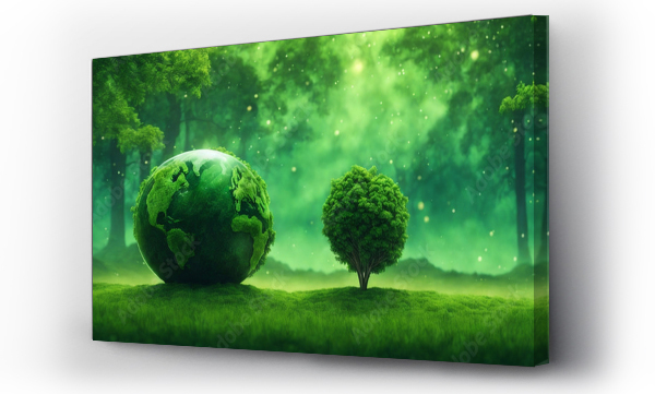 Wizualizacja Obrazu : #645447196 Green Globe On Moss, Environmental Concept
