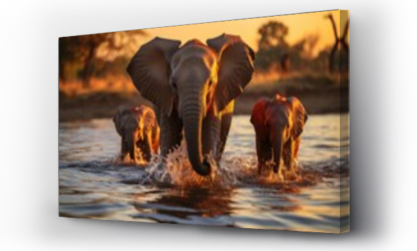 Wizualizacja Obrazu : #646766490 a family of elephants playing in a river