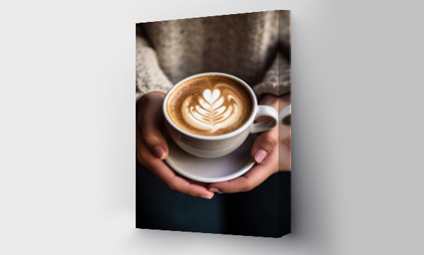 Wizualizacja Obrazu : #646926938 Woman holding a cup of coffee with latte art