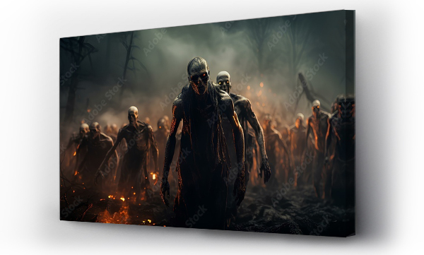 Wizualizacja Obrazu : #646943054 Apocalypse fantasy scene hroup of zombie walking. Halloween concept