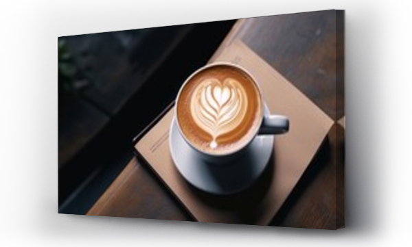 Wizualizacja Obrazu : #646985592 Beautiful latte macchiato coffee with foam drawing in a white cup on a desk top or other beautiful background.generative ai
