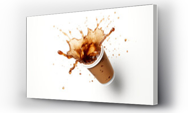 Wizualizacja Obrazu : #646987093 Plastic or cardboard cup of black coffee with splashes. Splash coffee isolated on white background.generative ai
