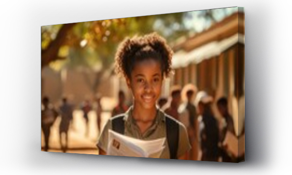 Wizualizacja Obrazu : #647353944 African girl with textbooks, first day of school. Generative AI