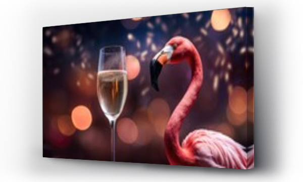 Wizualizacja Obrazu : #647403148 flamingo a glass of champagne, happy new years greetings card