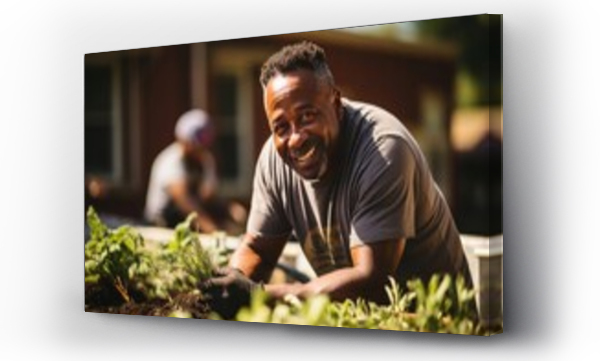 Wizualizacja Obrazu : #647933467 African American man volunteering at a community garden, Generative AI