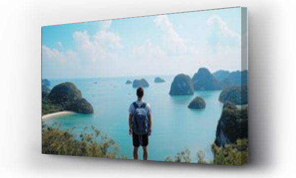 Wizualizacja Obrazu : #648075092 Rucksack Asian man on the mountain see see scene the wonderful nature scene of the ocean experience on excursion travel relaxation to Asia on Mu Ko Ang Thong island National Stop foundation Thailand