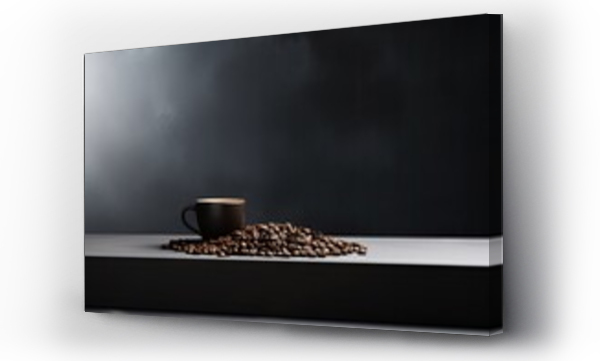 Wizualizacja Obrazu : #648376271 round black podium close shot grey background studio with coffee beans