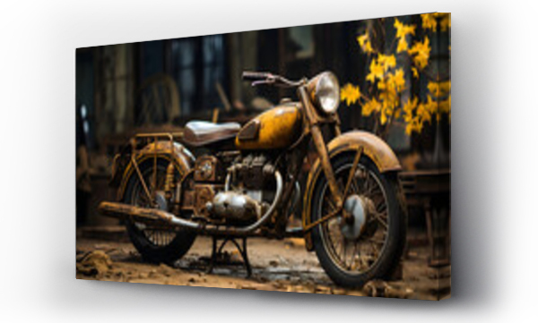 Wizualizacja Obrazu : #648627101 Vintage rustic motorcycle parked in the street
