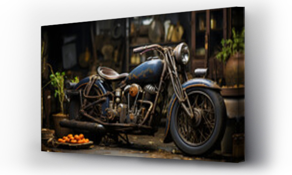 Wizualizacja Obrazu : #648627157 Vintage rustic motorcycle parked in the street