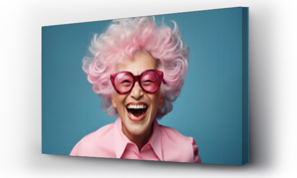 Wizualizacja Obrazu : #649224512 Happy smiling senior asian woman with pink hair. Generative AI