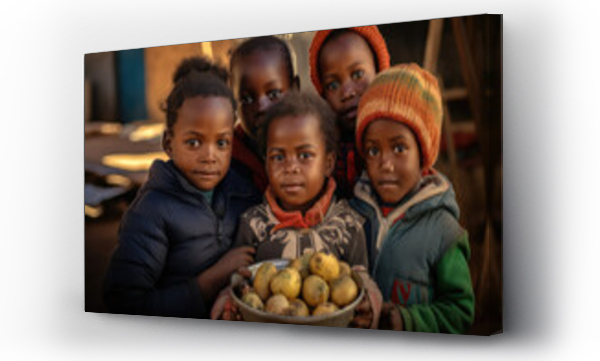 Wizualizacja Obrazu : #649509798 a group of young children in africa eat food in a dirt floor