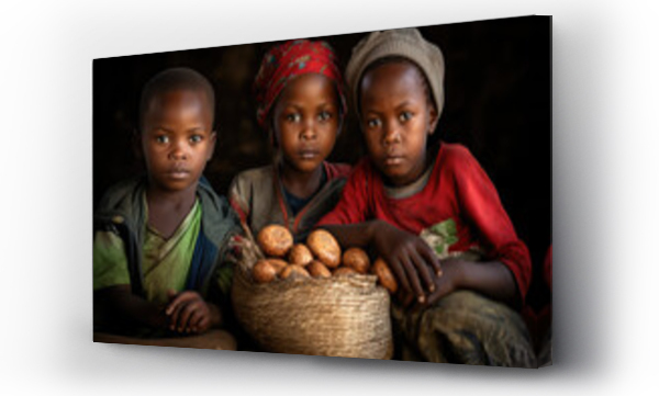 Wizualizacja Obrazu : #649509801 a group of young children in africa eat food in a dirt floor