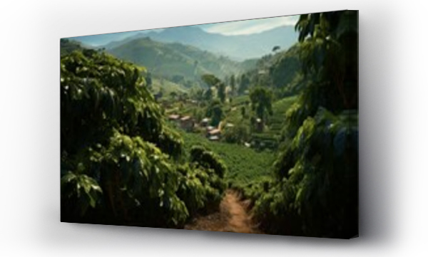 Wizualizacja Obrazu : #649896488 Coffee plantation sunset. Seed hill. Generate Ai