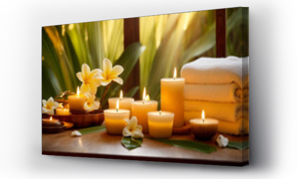 Wizualizacja Obrazu : #649930350 Candles, towel, flower, spa salon concept