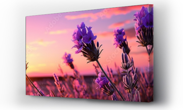 Wizualizacja Obrazu : #649943795 closeup Lavender panorama landscape sunset, over field of lavender, ultra-wide, panorama, panoramic