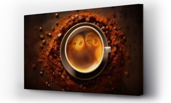 Wizualizacja Obrazu : #650280975 cup of coffee top view. coffee shop Americano. banner. flyer.